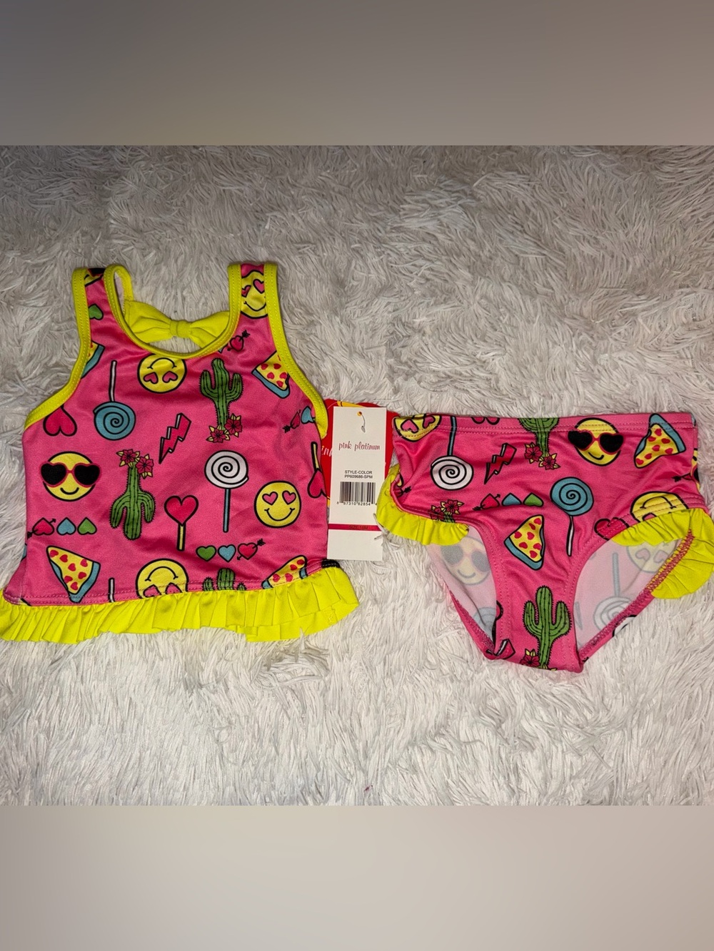 Pink Platinum Bright Pink Bikini Set with yellow trim for 18 month